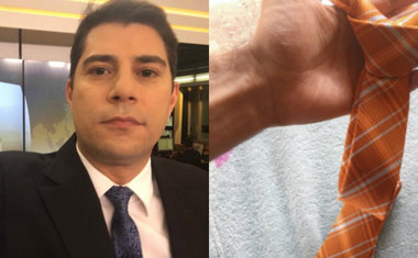 Evaristo Costa surpreende e empresta gravata à internauta 