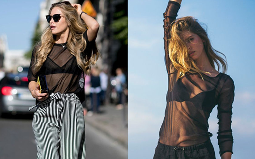 Look com blusa tule transparente Clearance