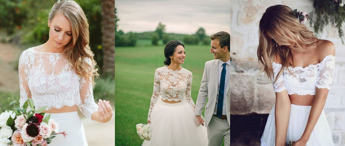 vestido noiva cropped e saia