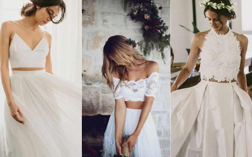 vestido de noiva cropped e saia longa