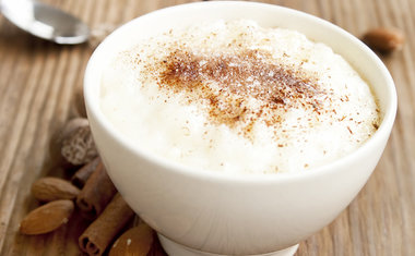 Arroz doce com chocolate branco