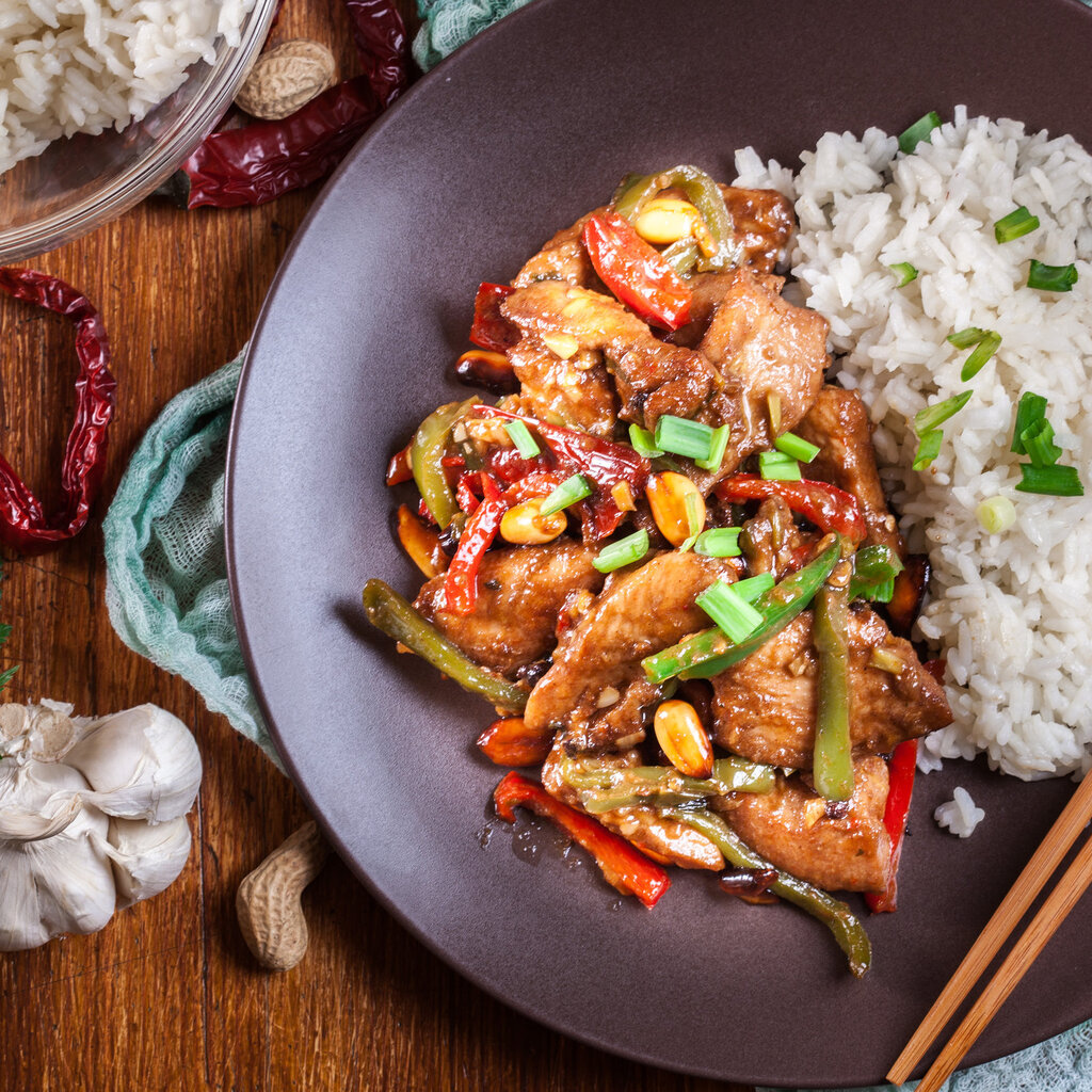 Receita de frango xadrez com arroz branco