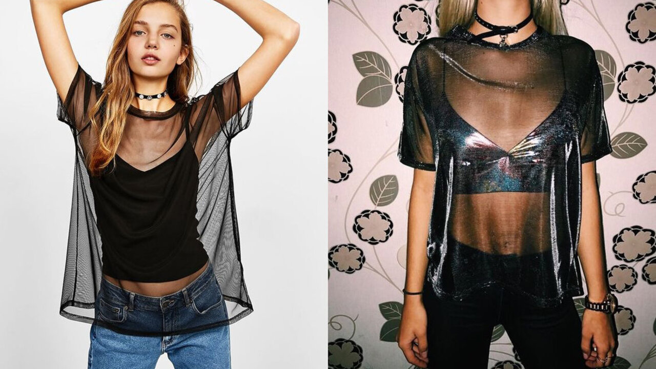 blusa camisa tule transparente