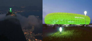 Teatro: Em homenagem à Chapecoense, construções ao redor do mundo são iluminadas com as cores do clube 