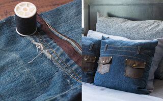 Almofada feita com calça jeans velha