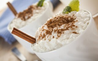 Arroz doce com chocolate branco