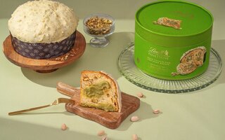 Panettone Triplo Pistache com Chocolate Branco, da Lindt