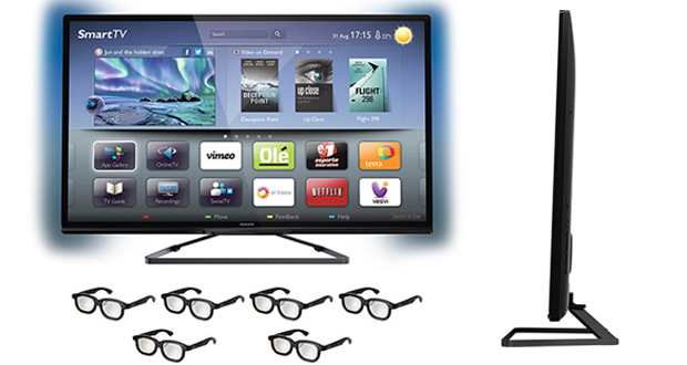 Smart TV LED 3D 42" com 6 óculos 3D, da Philips 