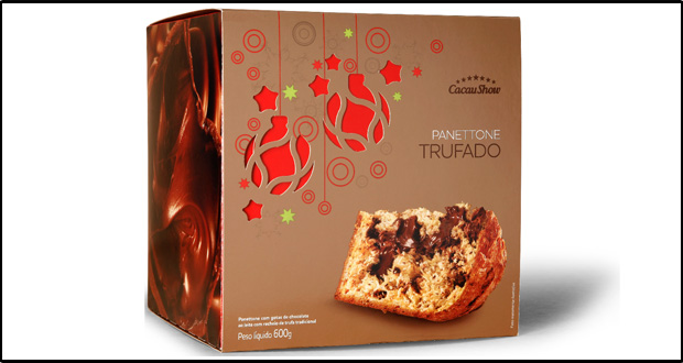 Panettone com Gotas de Chocolate recheado com trufa tradicional, da Cacau Show