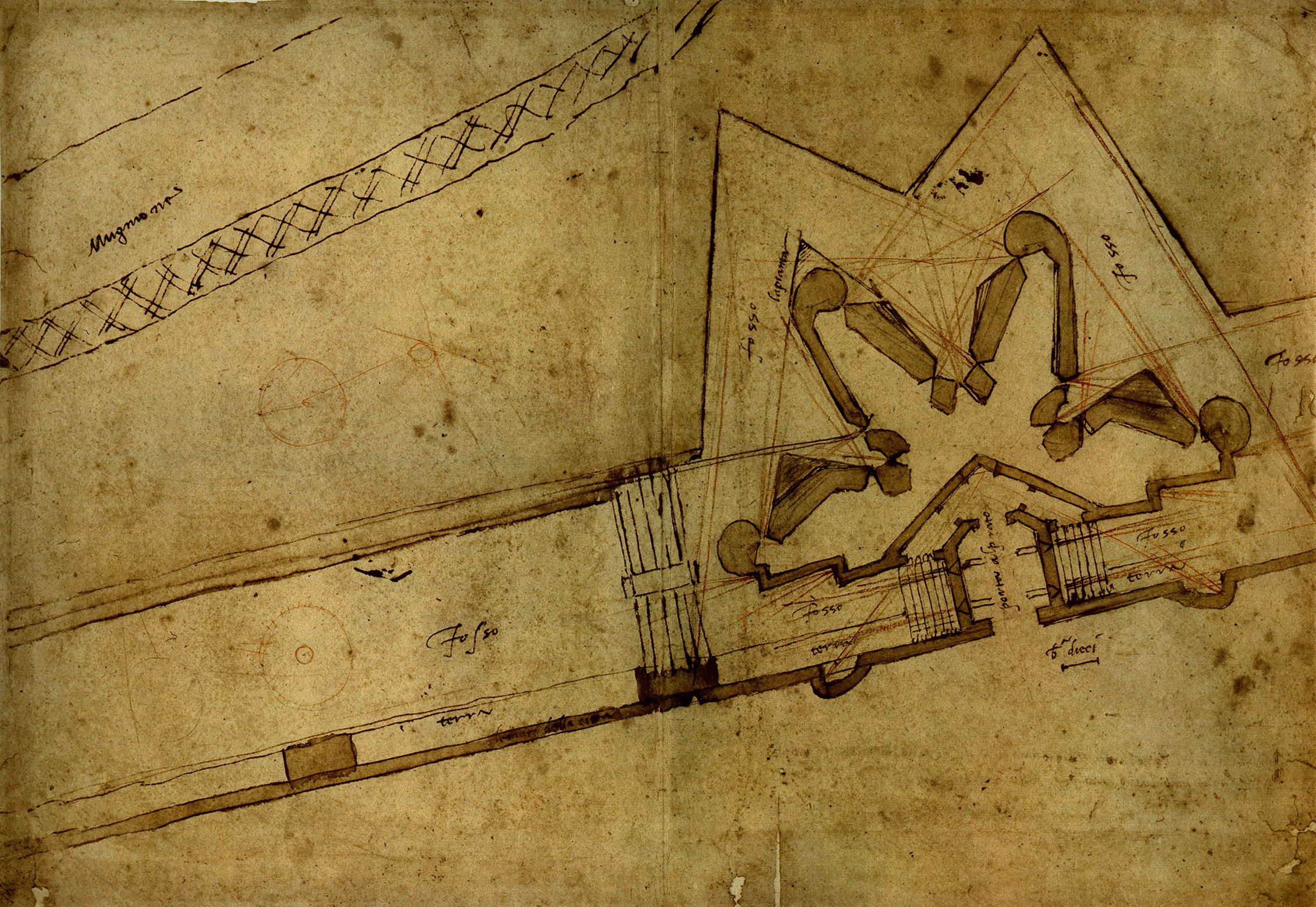 Estudo de fortificação para Porta al Prato (1529-1530), de Michelangelo