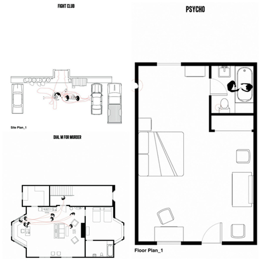 planta dos filmes Clube da Luta, Disque M para Matar e Psicose